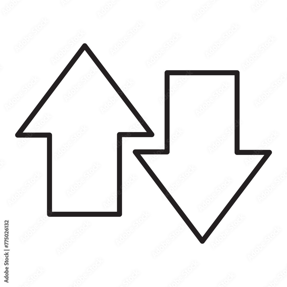 Up and down arrow icon. Two arrows with different direction can be used in input output process, forward sign. Editable stroke vector illustration. design on white background. In EPS 10 Up and down arrow icon. Two arrows with different direction can be used in input output process, forward sign. Editable stroke vector illustration. design on white background. In EPS 10