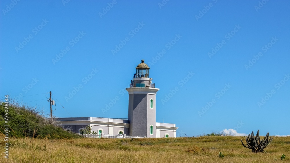 Faro Los Morrillos lighthouse in Cabo Rojo Puerto Rico against the blue sky