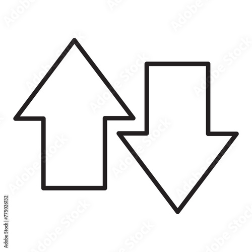 Up and down arrow icon. Two arrows with different direction can be used in input output process, forward sign. Editable stroke vector illustration. design on white background. In EPS 10