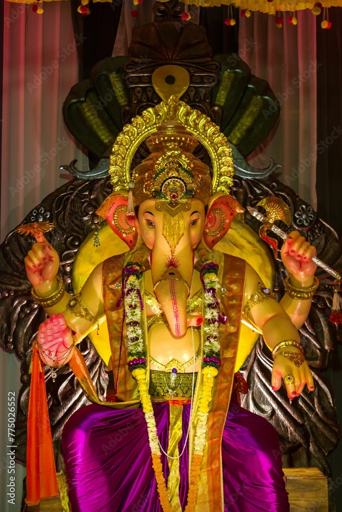 Beautiful idol of Lord Ganesha being worshipped at a mandal in Mumbai for Ganesh Chaturthi festival