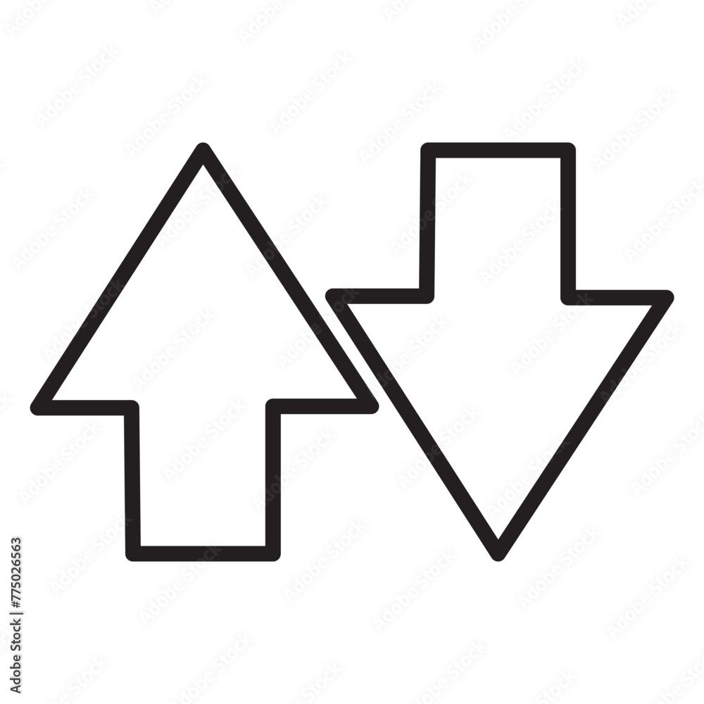 Up and down arrow icon. Two arrows with different direction can be used in input output process, forward sign. Editable stroke vector illustration. design on white background. In EPS 10 Up and down arrow icon. Two arrows with different direction can be used in input output process, forward sign. Editable stroke vector illustration. design on white background. In EPS 10