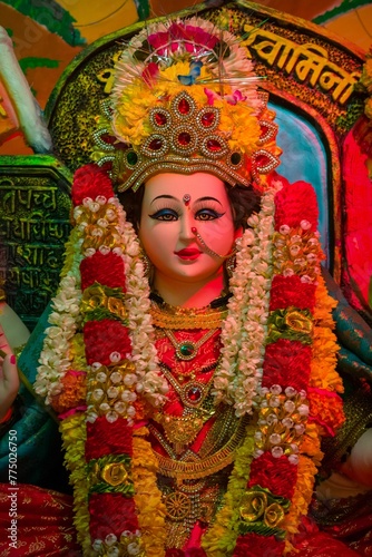 Beautiful idol of Maa Durga being worshipped at a mandal in Mumbai for Navratri