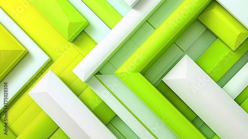 White and light green 3d stripes and cubes design background 