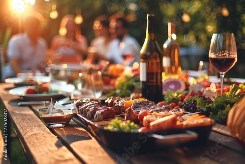Summertime Feast, A Joyous Backyard Barbecue With Friends in the Golden Hour photo