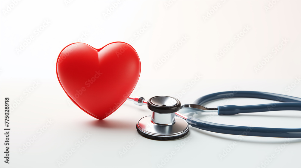 Stethoscope and red heart on white background with text space, photo shot Stethoscope and red heart on white background with text space, photo shot