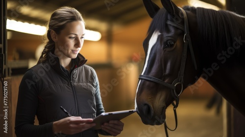 Woman Engaging with Horse photo