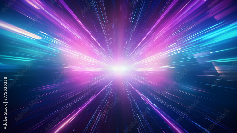 abstract futuristic background portal tunnel with pink blue and green glowing neon moving high speed wave lines and glare lights. Data transfer concept Science style wallpaper 
