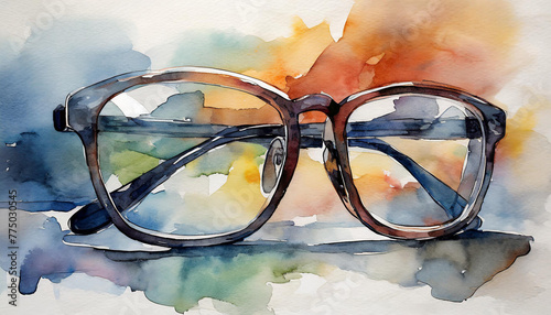Fototapeta Naklejka Na Ścianę i Meble -  Watercolor painting of pair of eye glasses. Abstract hand drawn art.