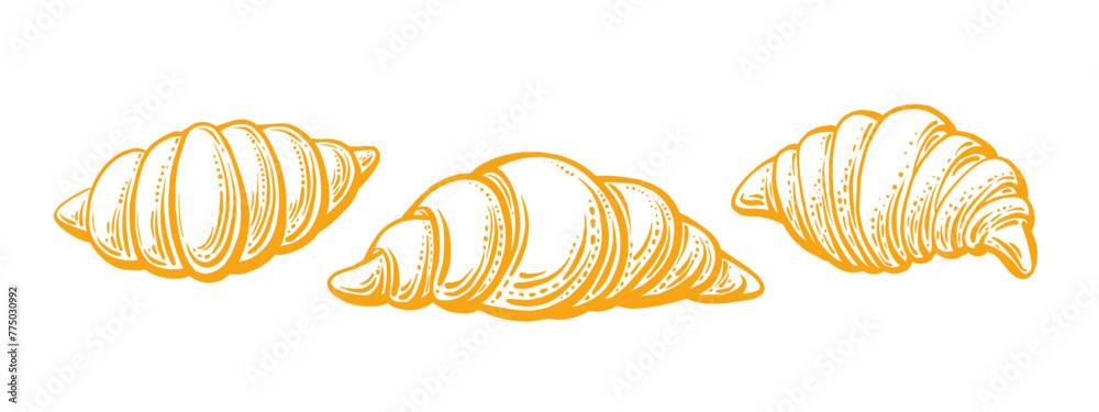 Croissant. Hand drawn vector set. Breakfast snack Croissant. Hand drawn vector set. Breakfast snack
