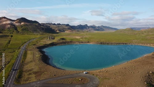 Aerial view of the Green Lake (Graenavatn) on the Reykjanes Peninsula on a sunny day, Iceland photo