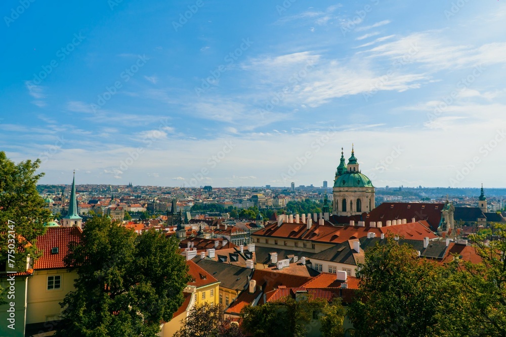 Beautiful view of the Prague cityscape under a blue sky
