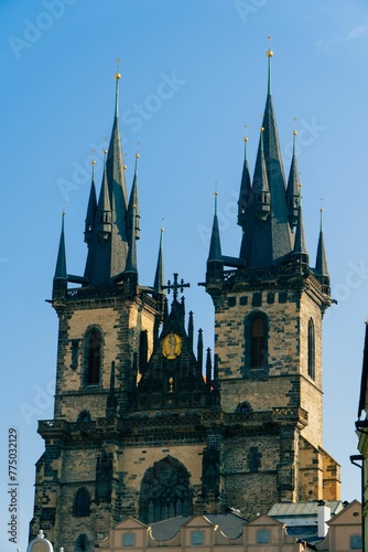 Beautiful view of the Church of Our Lady before Tyn in Prague, Czechia