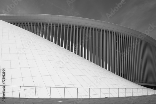 Grayscale shot of the Philharmonie building in Luxembourg