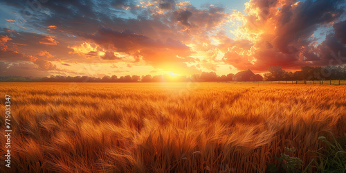 Agricultural grain farm overlooking a wheat field © PHTASH