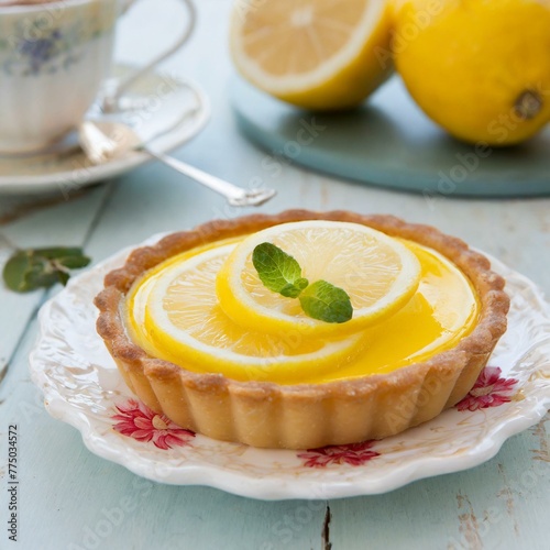 Delicious lemon tart in a French tea room