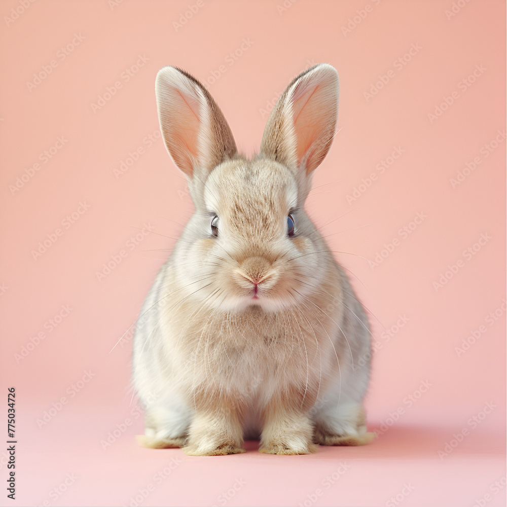 A cute rabbit with fluffy fur looking at the camera against a soft pink background. A cute rabbit with fluffy fur looking at the camera against a soft pink background.