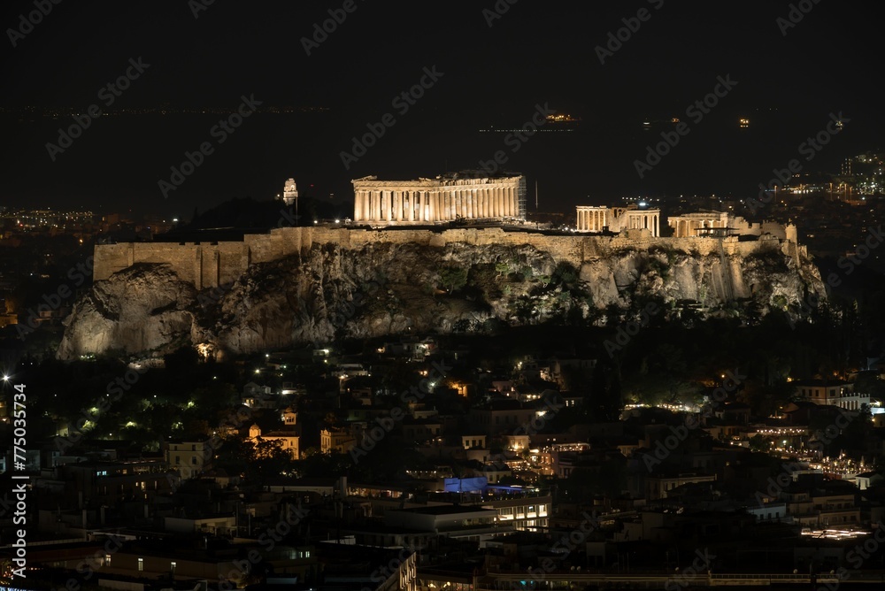 Scenic Parthenon at night in Athens, Greece