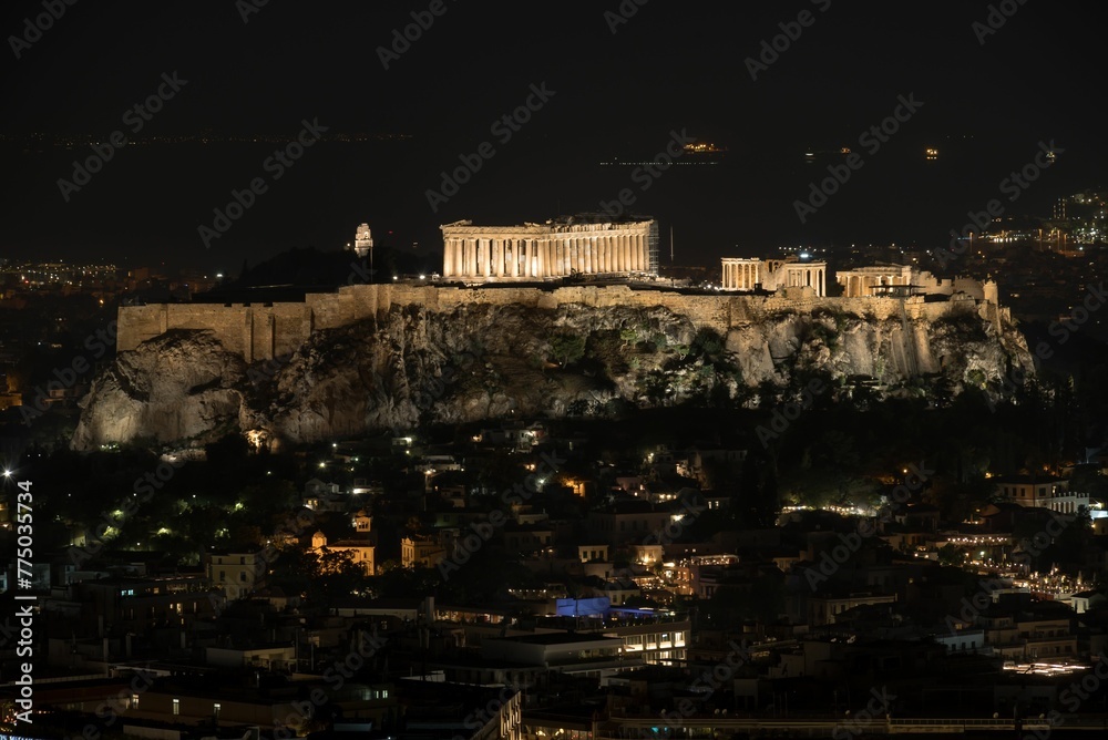 Scenic Parthenon at night in Athens, Greece Scenic Parthenon at night in Athens, Greece