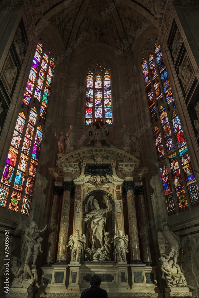 Vertical shot of the Milan Cathedral interior in Italy