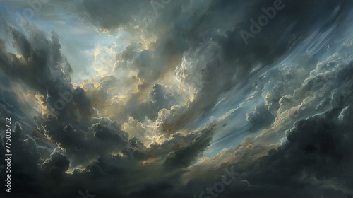 Dark Renaissance Painting: Stormy Cloud Sky Scene 