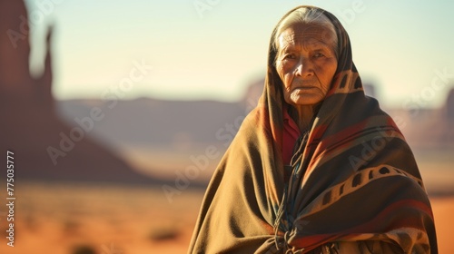 Portrait of an elderly Navajo woman on a national tribal reservation in Arizona, USA photo