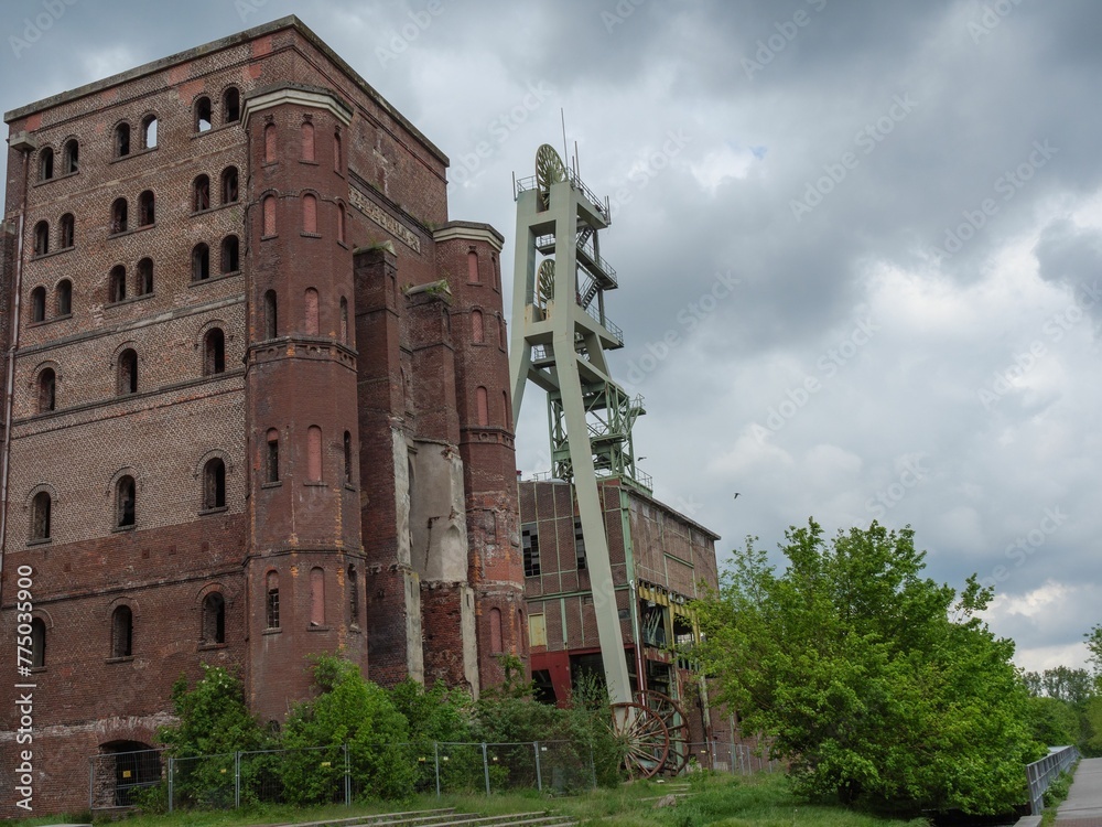 Fototapeta premium Old coalery building in Herten on a gloomy summer day in Germany