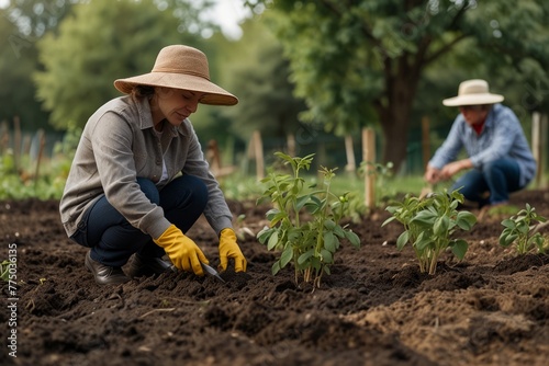 Person planting trees or working in a community garden promotes local food production and habitat restoration, The concept of World Environment Day