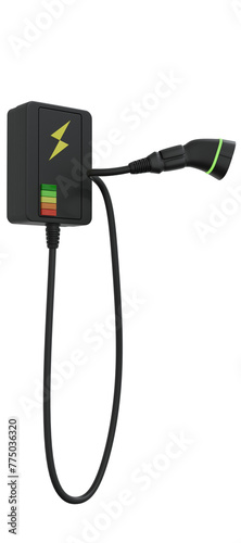 Black color mini station power charger for electric vehicle charger concept.,ev battery charger plug., The black color transparent charger.