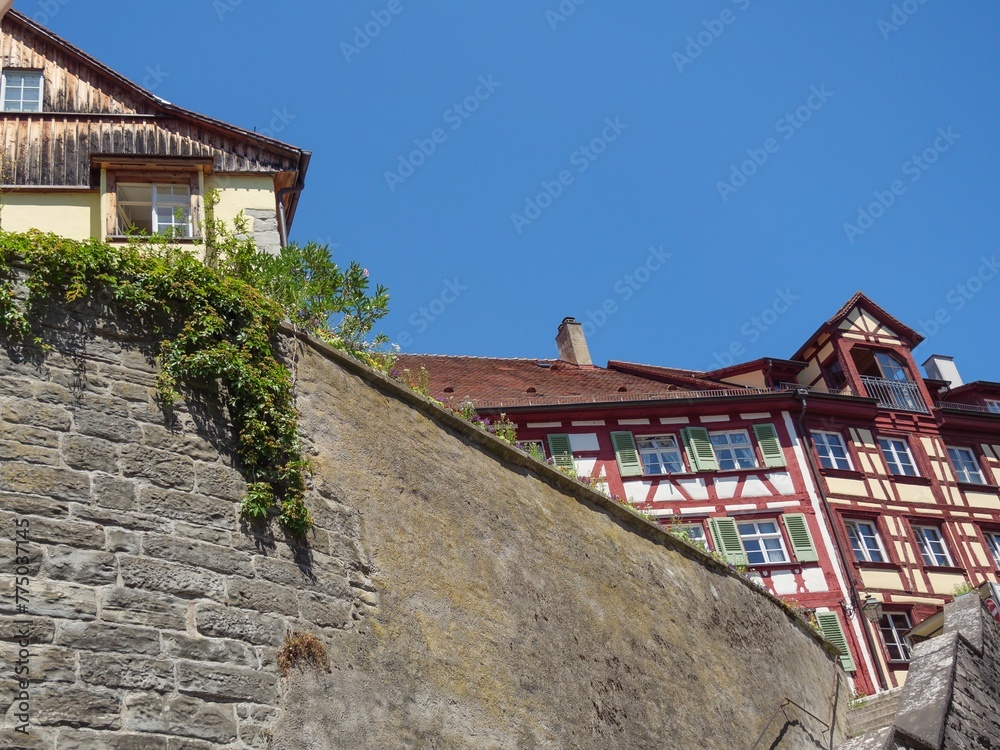 Beautiful shot of timber-framed houses in Meersburg, a city on Lake Constance in Germany Beautiful shot of timber-framed houses in Meersburg, a city on Lake Constance in Germany