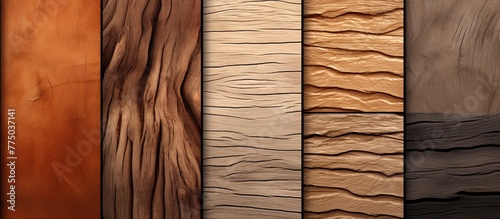 Close-up details of different wooden textures including oak, pine, mahogany, and cedar for background or design inspiration photo