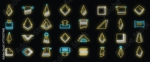 Handkerchief icons set outline vector. Folded napkin. Paper tissue neon color on black