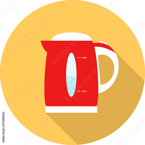 Electric kettle, electric kettle icon isolated on yellow background with shadow. Vector, cartoon illustration.