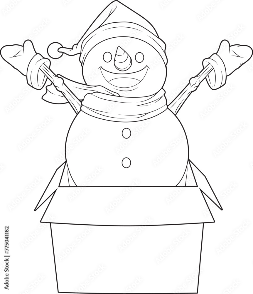 Obraz premium Snowman Christmas Box Vector Graphic Art Illustration