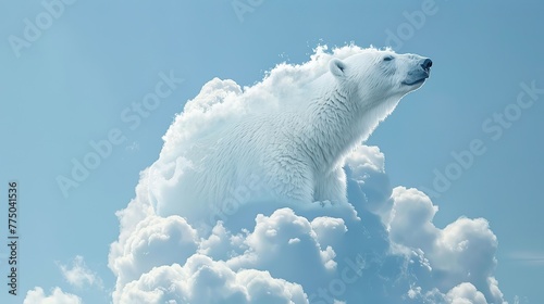 A cloud in the shape of a polar bear body, seen from below, against a blue sky. The clouds should be white and fluffy