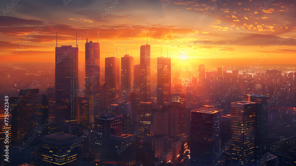 Naklejka premium sunset over the city , generative ai