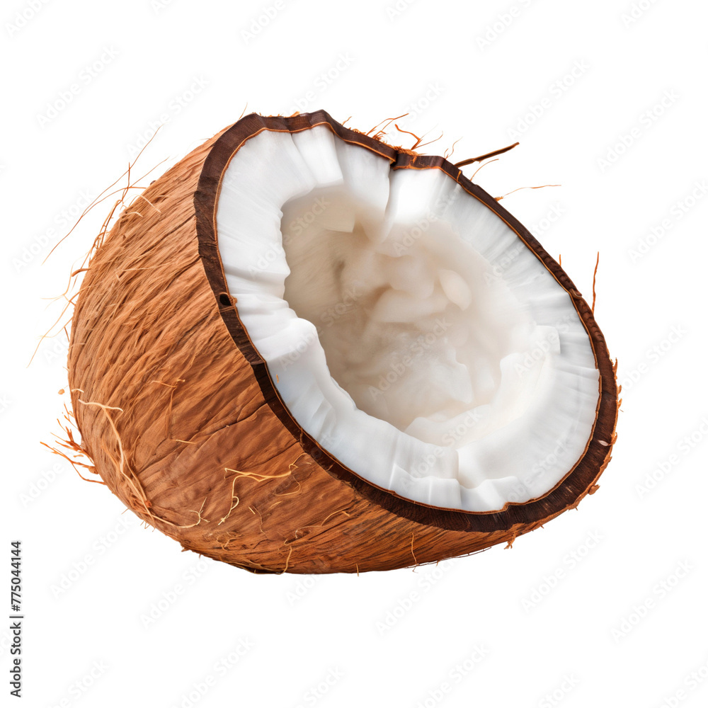 Half coconut on white background cutout Half coconut on white background cutout