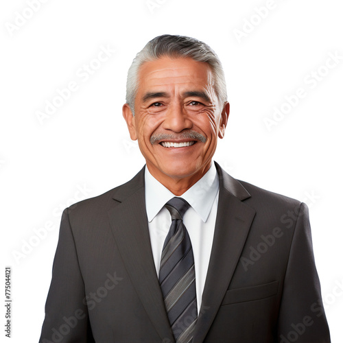 Portrait of a senior businessman smiling and happy, professional headshot, isolated on transparent background