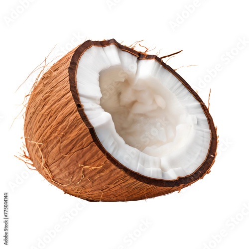 Half coconut on white background cutout