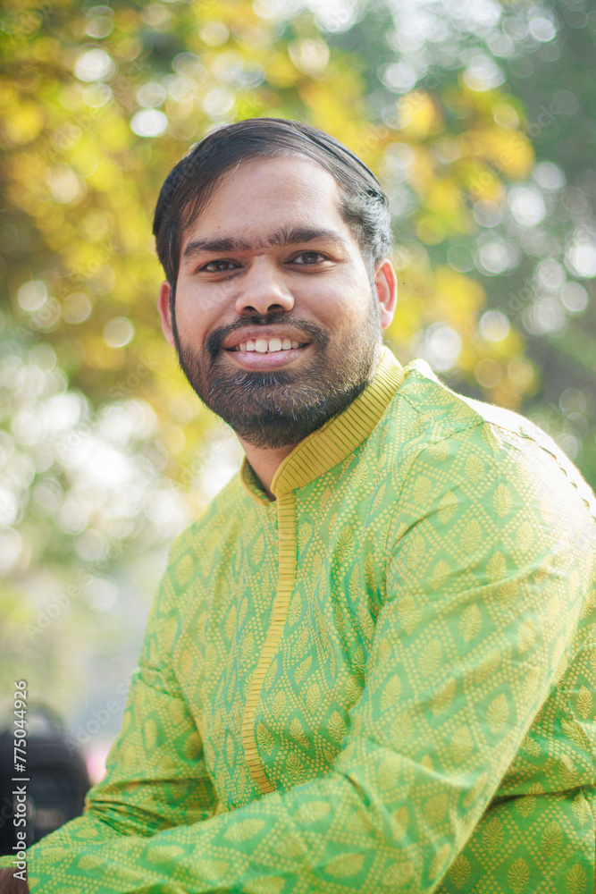 Portrait of Cheerful Happy handsome indian man looking in front of the ...