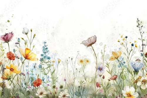 Pastel Garden Botanical Bliss: Watercolor Wildflower Border	
