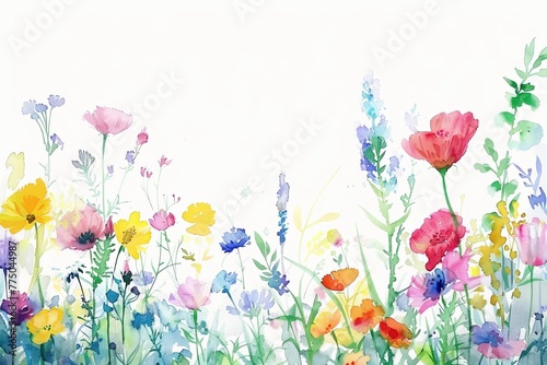 Pastel Garden Botanical Bliss: Watercolor Wildflower Border © ChickyKai