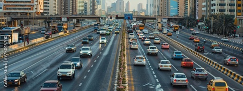 a busy highway with many cars and trucks