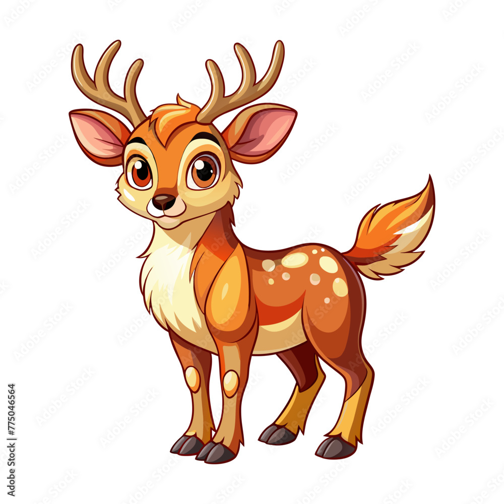 A Cartton Style Cute Baby Deer on a White Background A Cartton Style Cute Baby Deer on a White Background