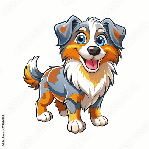 A Cartoon Style Happy Australian Shepherd Isolated on a White Background