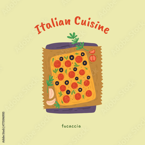Vector illustration of Italian Focaccia.