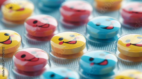 pill tab packaging, the pills are colored smiley face circle pills