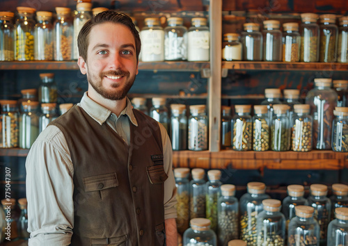 Confident Herbalist in Modern Apothecary Shop