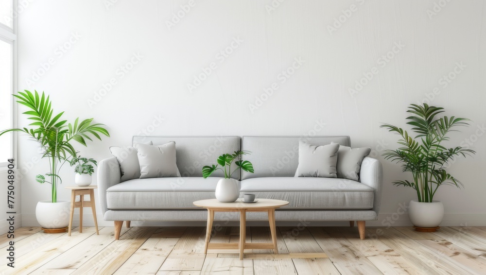 A simple and elegant living room with wooden floor A simple and elegant living room with wooden floor