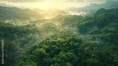 An aerial view of a lush rainforest canopy teeming with biodiversity photo