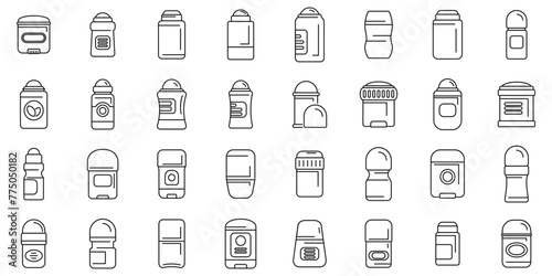 Roll deodorant icons set outline vector. Fashion antiperspirant. Skin perfume cosmetic